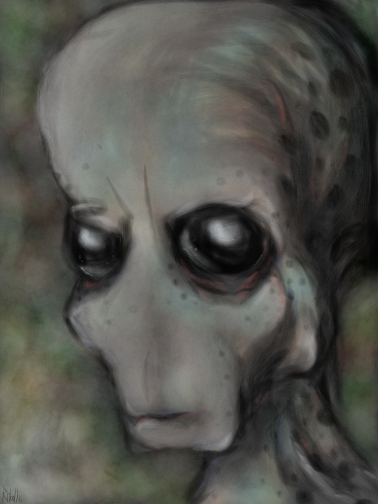 iPad painting of an alien grey head