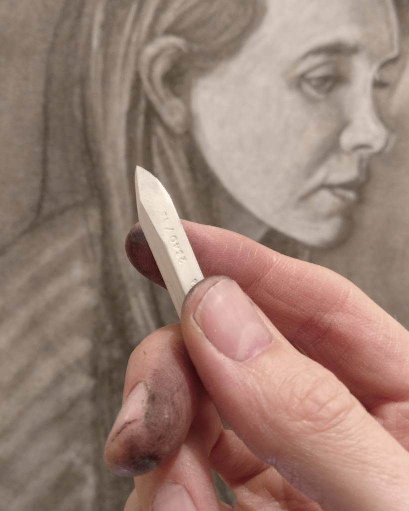 Drawing with white conte