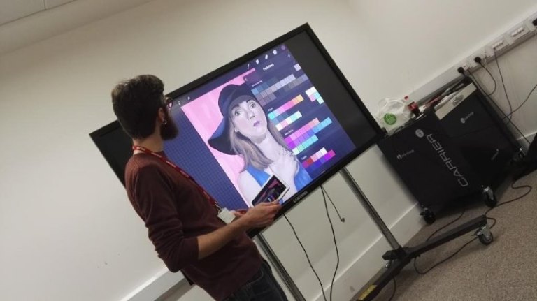 Roz demonstrates iPad art on the big screen
